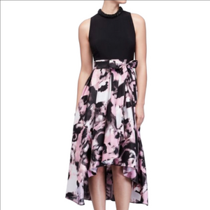 NWT Laura Printed Ball Gown With Beaded High Neckline Size 10